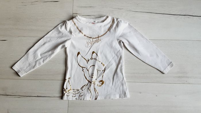 Vêtement fille tee-shirt manches longues blanc Disney Bambi Orchestra 3 ans Neuf