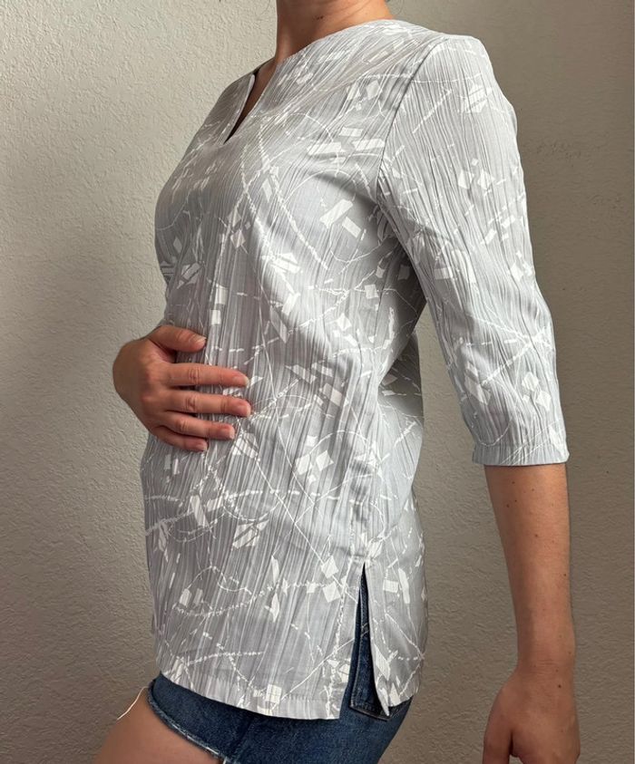 Tunique blouse vintage 90s ample grise col fendu manches 3/4 – Afibel – taille M/38 France - photo numéro 2