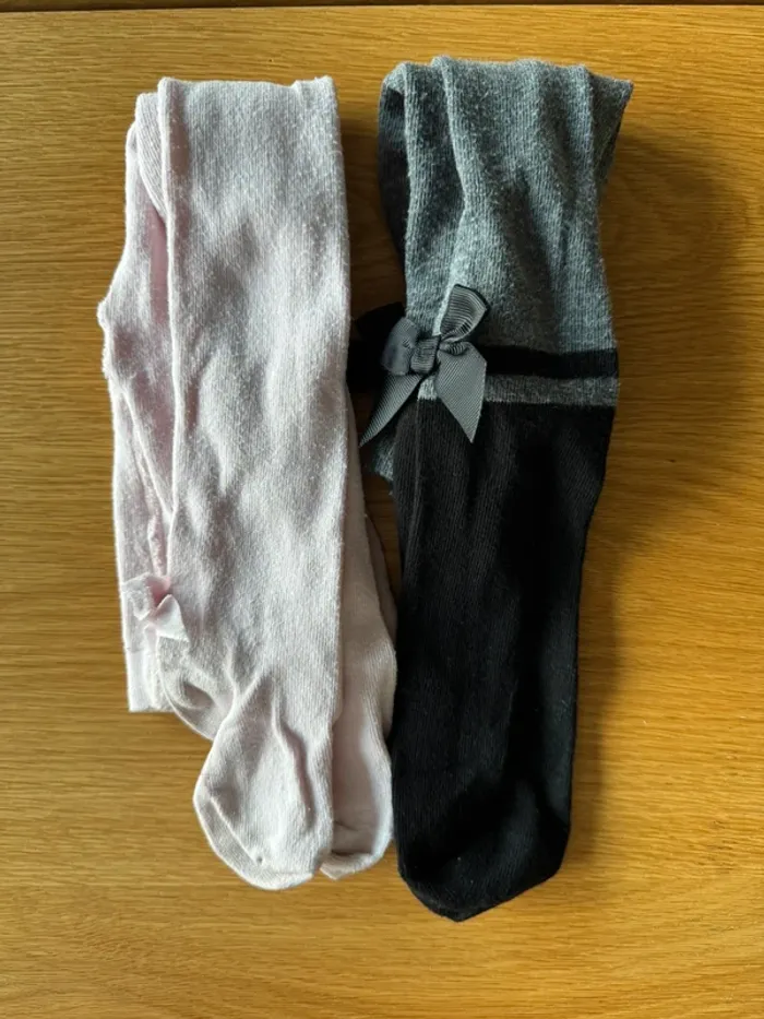 Lot 2 paires de collants un rose pâle / un noir et gris - Taille 2 Ans (pointure 19/22) - photo numéro 2