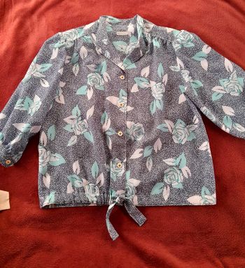 Blouse manches courtes vintage marine et turquoise