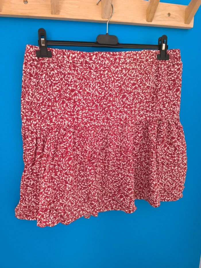 Jupe fleurie fluide doublée Promod Rouge Foncé - Taille 44 - photo numéro 3