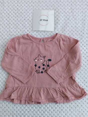 🔸Adorable t-shirt rose Kiabi 18 mois – Petit chat mignon 🔸