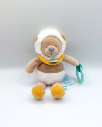 Peluche doudou lion pantin d’activités Maxou BABY NAT BN0553 grelot 30 cm TTBE