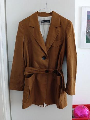 Veste marron camel oversize Zara en lin ceinturée taille XS
