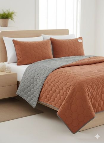 Magnifique Parure de Lit "Élégance" - Terracotta & Gris - 3 Pièces