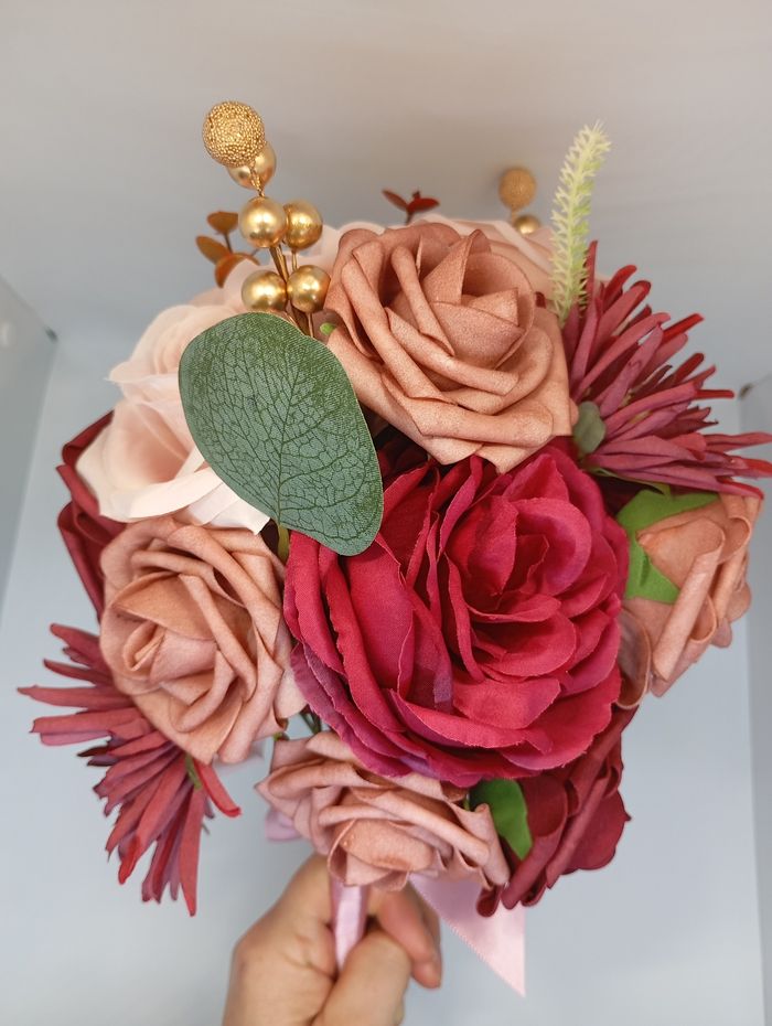 Bouquet mariage artisanale bordeaux et rose - photo numéro 3