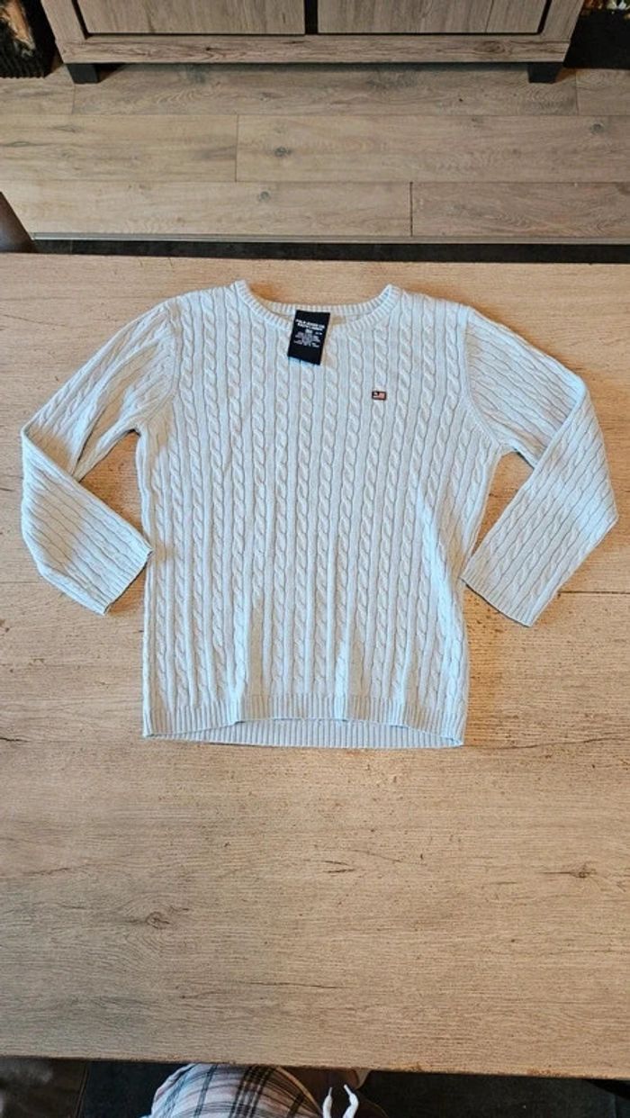 Pull à manches 3/4 vintage, bleu clair, torsadé, Polo Ralph Lauren, taille M
