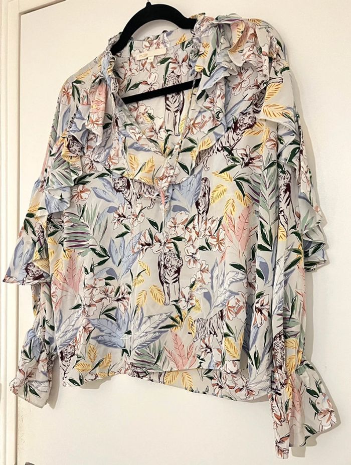 Blouse fluide Maje avec volant jungle blanc Taille 38 - photo numéro 13