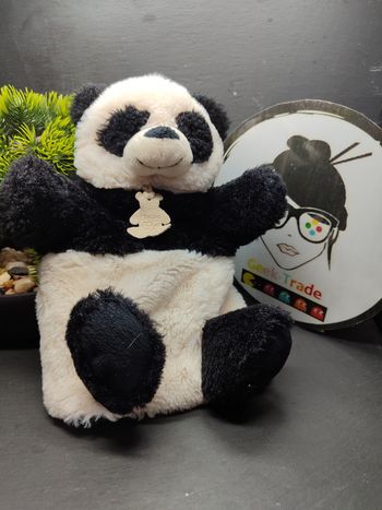Doudou marionnette à  main panda Histoire d'Ours blanc noir Médaille DD003938