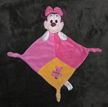 Doudou plat losange Minnie rose et jaune- Ourson- Disneyland 