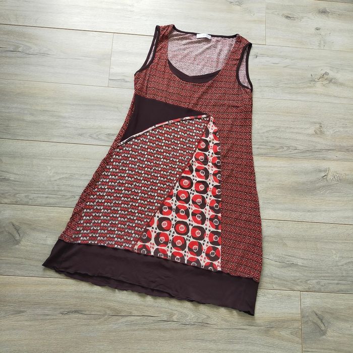 Robe d'hiver femme cache cache taille 38 multicolore marron orange blanc a motifs