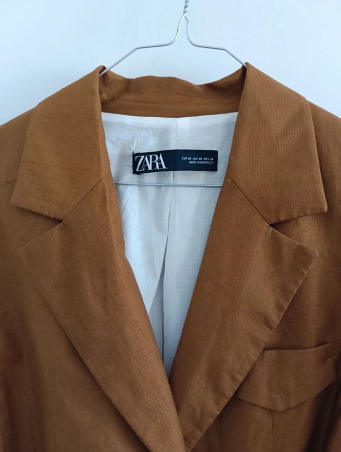 Veste marron camel oversize Zara en lin ceinturée taille XS - photo numéro 3