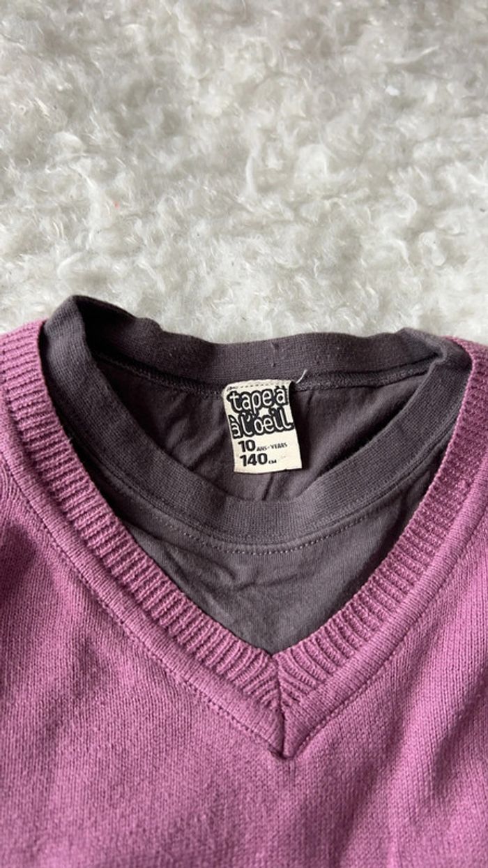 Pull fin en V mauve Tape à l’œil 10 ans - photo numéro 2