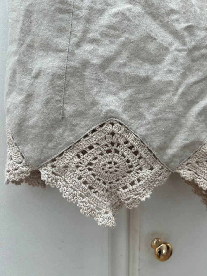 Top beige à dentelles en lin et coton taille 42 h&m - photo numéro 2