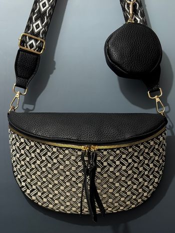 Grand sac banane - Noir - Bi-matière | B