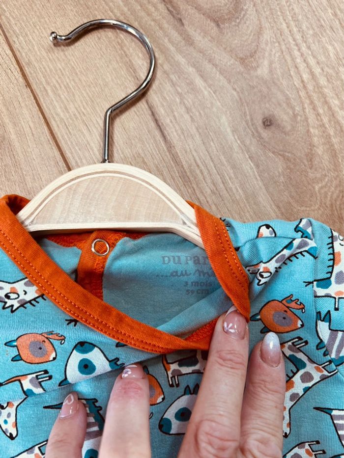 Taille 3 mois pyjama été garçon DPAM bleu turquoise et orange * animaux * 💙 - photo numéro 4