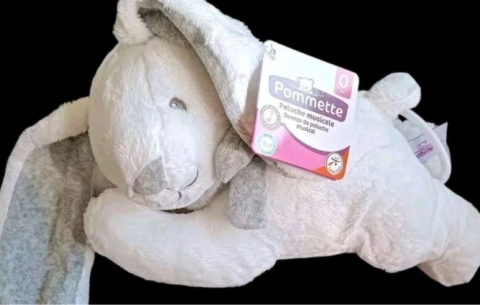 ❤️B5784 Doudou Peluche Musicale Lapin Blanc/ Gris POMMETTE