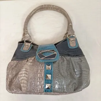 Sac à main effet croco (gris bleu noir) Pretty Stars - compartiments zippés S011