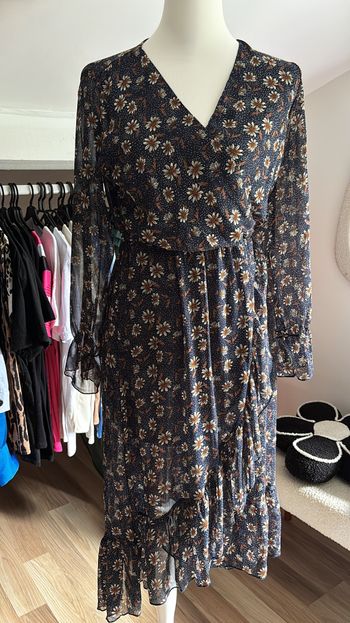 Robe longue fleuries bleu marine Flamant Rose T36