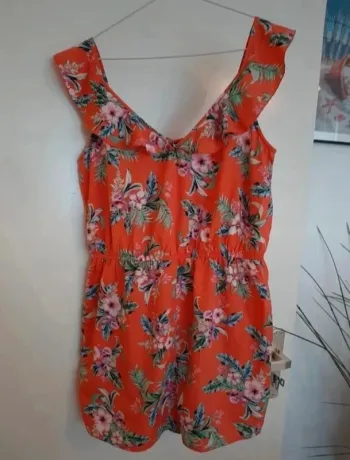 Combishort orange fleurie