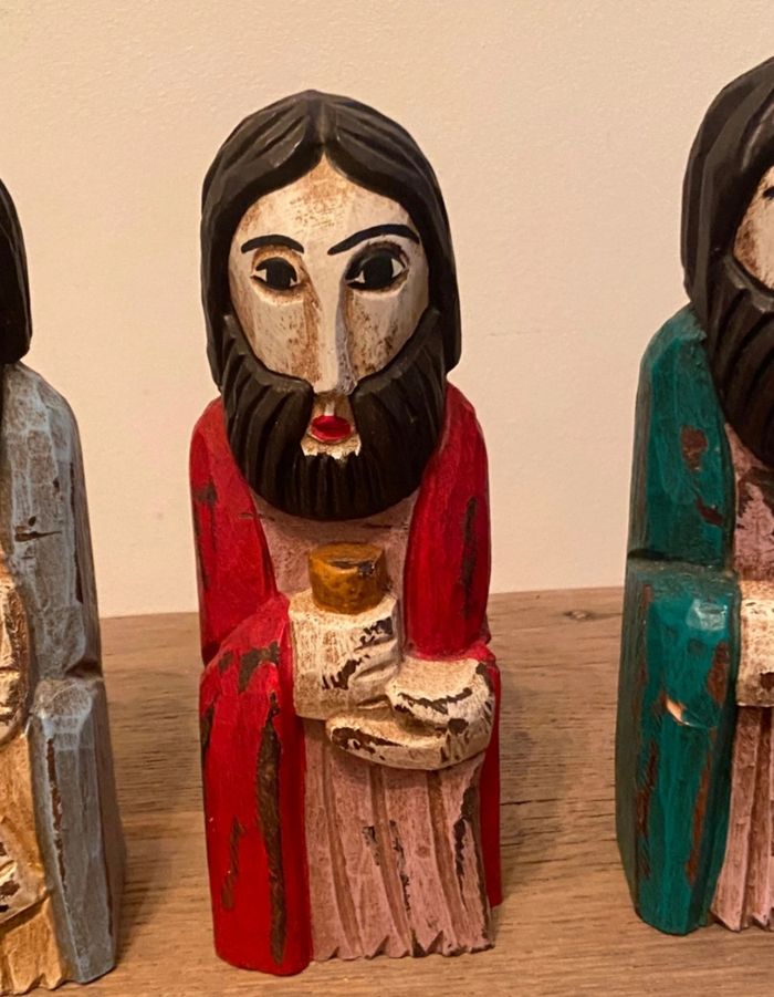 Ensemble de 3 statues en bois colorées - photo numéro 4