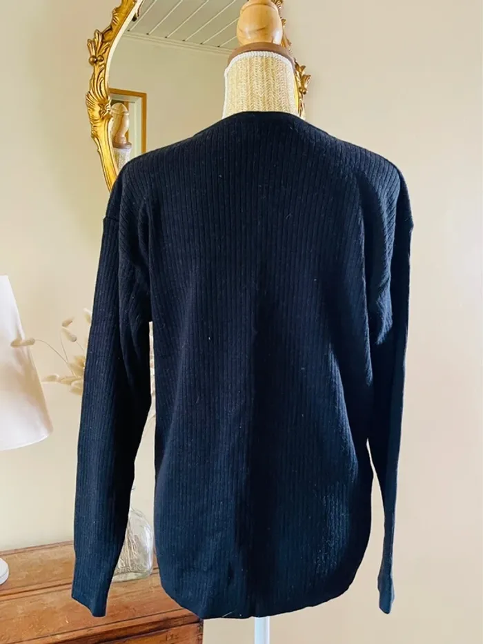 sublime Pull col V maille côtelée noir manches longues Camel Collection - photo numéro 5