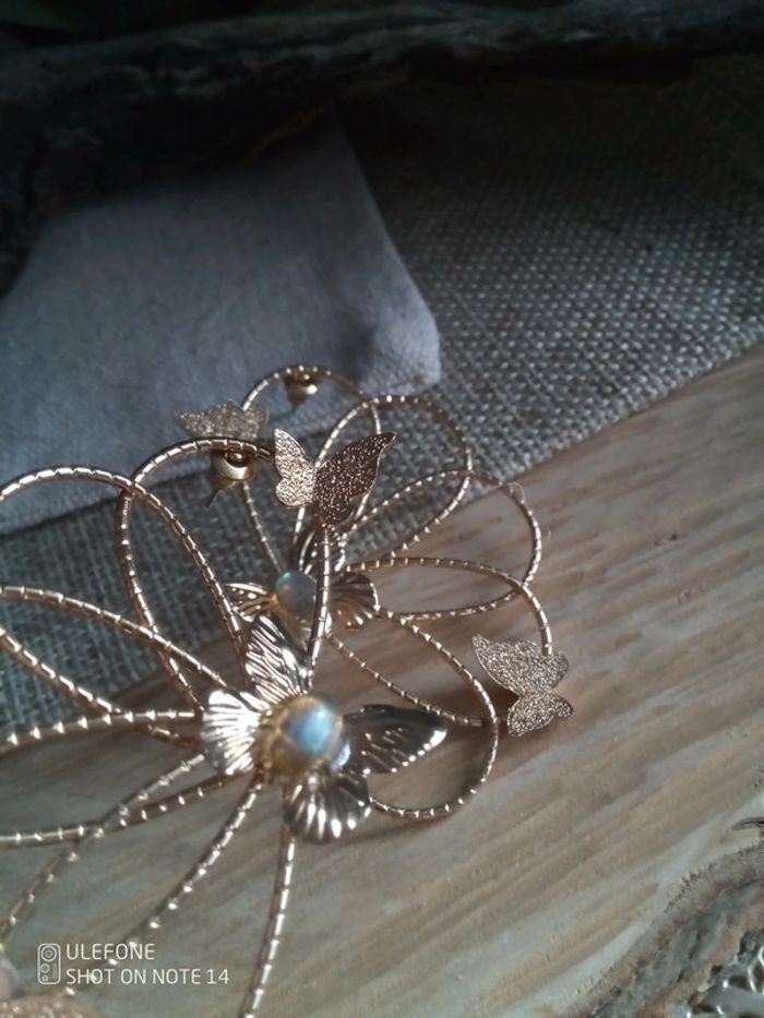 Boucles d'oreilles labradorite, papillons + carte - photo numéro 4