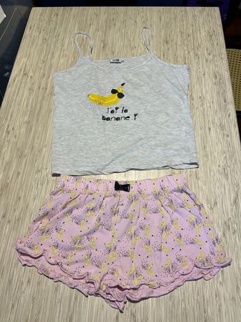 Pyjama rose gris été 2 pièces M 38 imprimé banane  drôle Tapage nocturne