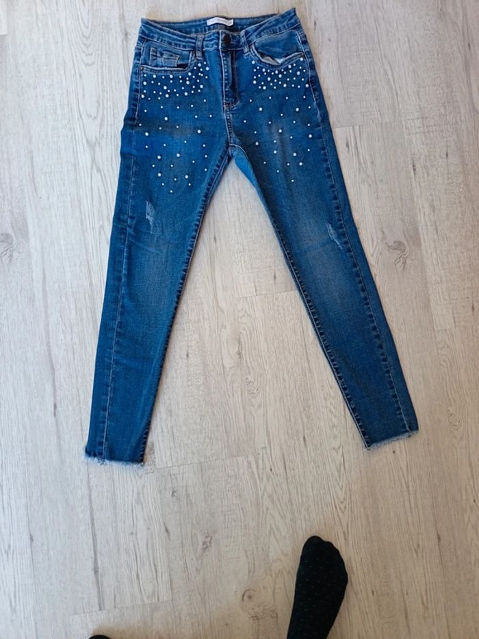 Pantalon jeans slim T36 S femme perle tbe gemo - photo numéro 3