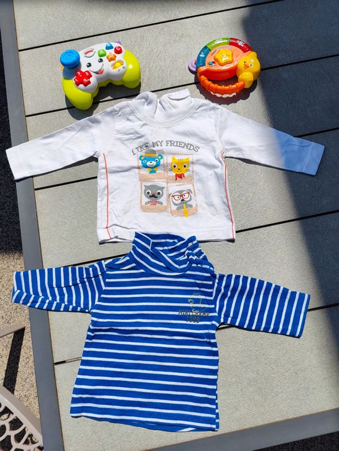 Lot 2 tee shirts manches longues garçon 3 mois