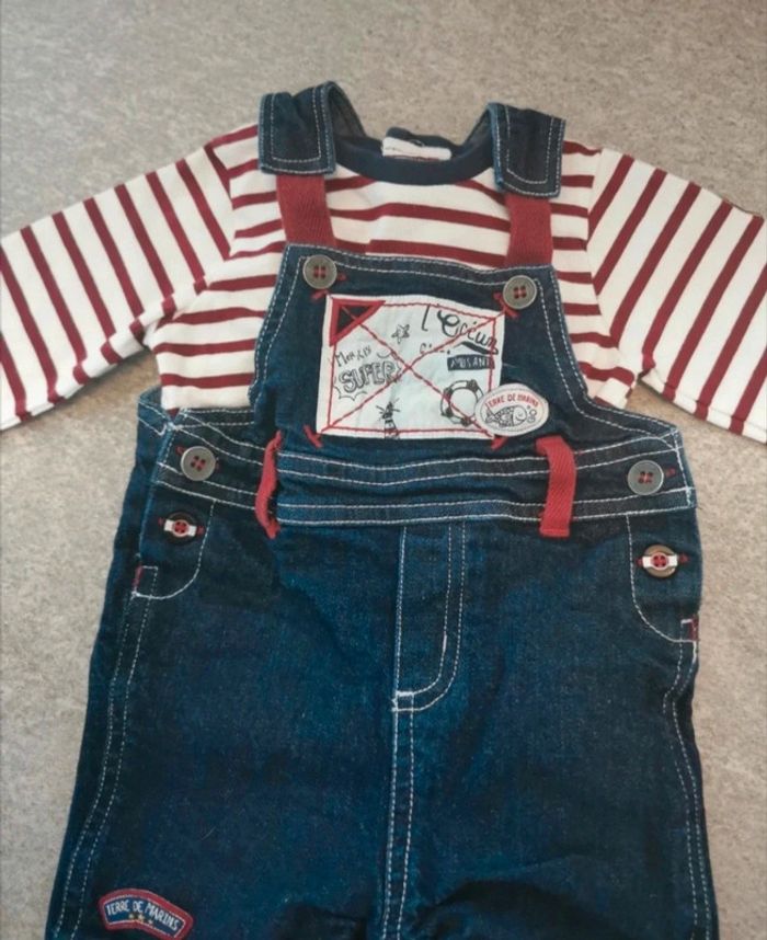 Ensemble salopette en jean bébé garçon 6 mois NEUVE - photo numéro 2