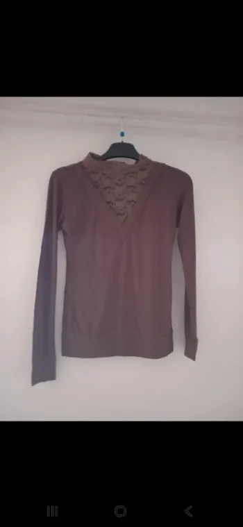 T-shirt manches longues marron Café Théâtre dentelle – T38