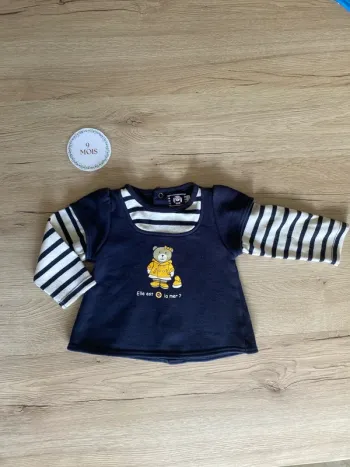 Pull hiver molletonné bleu marine manche longue bébé fille 9 mois elle est où la mer