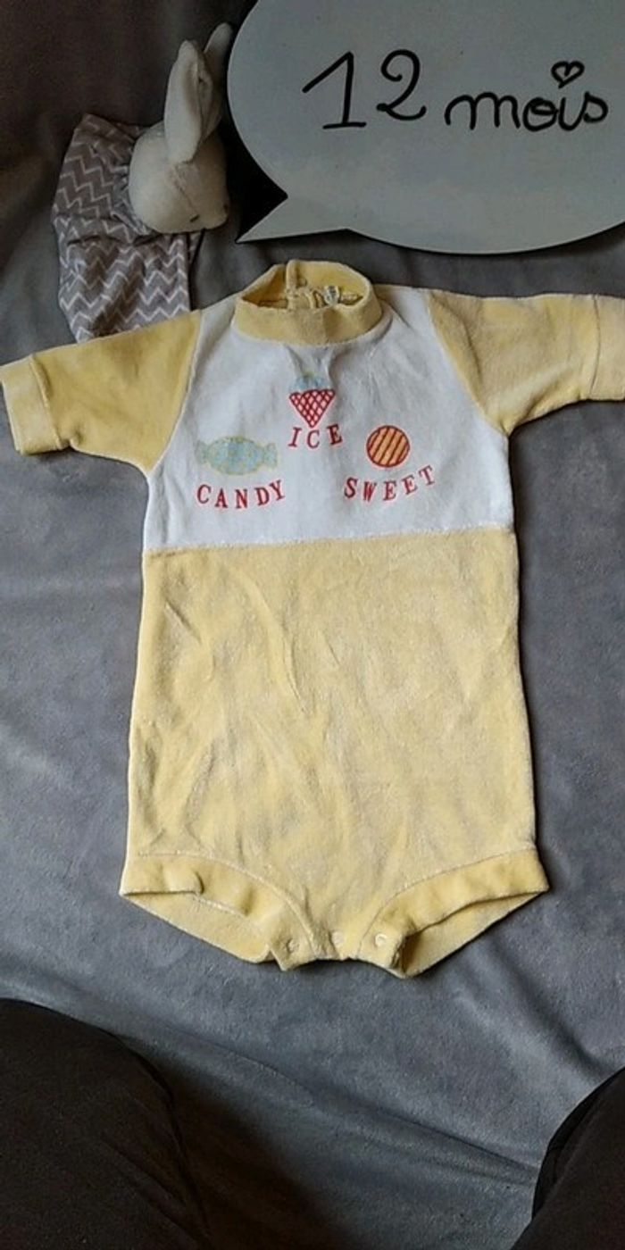 Combinaison velours / Pyjama été Mixte 12 mois "Candy Ice Sweet" - photo numéro 2