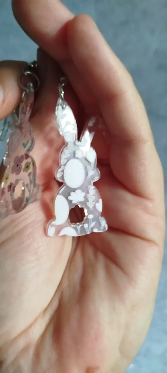 🍄 Boucles d’oreilles ▪ lapin en acrylique transparent décoration Pâques - photo numéro 4