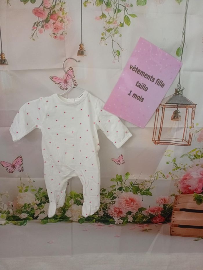 Pyjama coton Kiabi blanc taille 1 mois / 56 cm