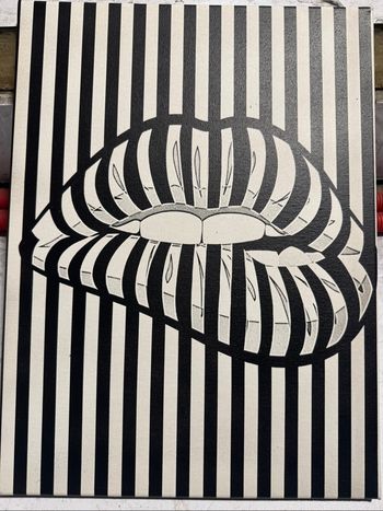 Tableau illusion d’optique lèvres noires en toile 30x40cm