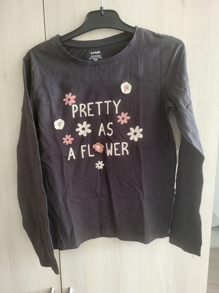 Tee shirt manches longues Kiabi gris 10 ans