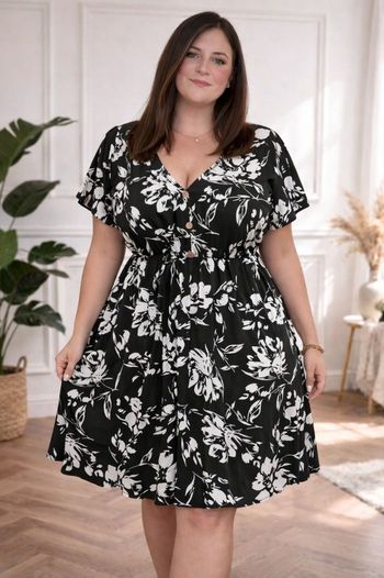 Robe poésie florale noire et blanche Femme taille 54 marque Zizzi  💍 