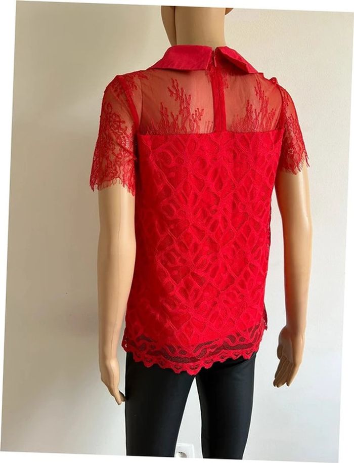 Haut rouge en dentelle à manches courtes Morgan taille S jamais porté - photo numéro 8