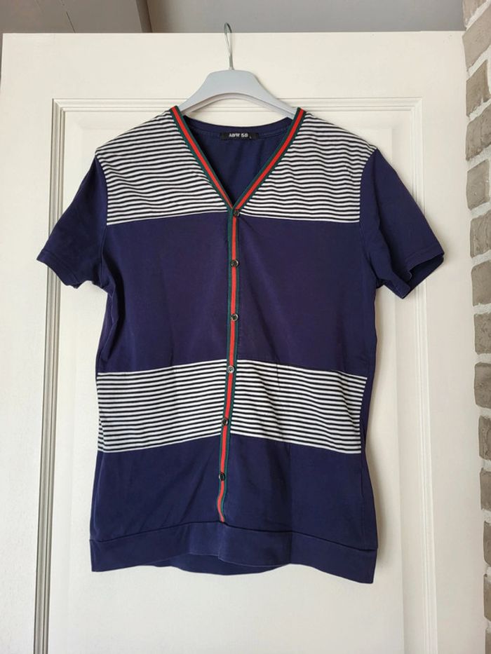 T-shirt col V bleu marine et rayures ADW 58 - photo numéro 6