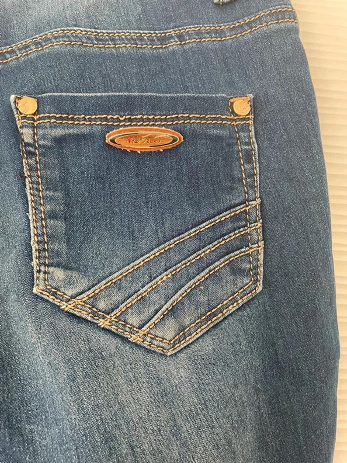 Pantacourt bermuda short long en simili jean bleu foncé avec poches - photo numéro 6