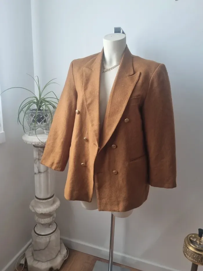 Veste blazer marron en cachemire et laine vintage - photo numéro 9