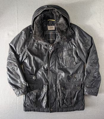 Veste Parka Camel Active Vintage - Style Barbour Huilé - Col Fourrure - Taille 50