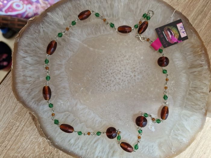 Collier Argenté Marron Vert - photo numéro 6