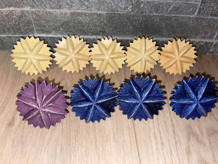 Lot 9 Boutons Poignées de porte Country Corner Flocon Résine beige bleu Comme neuf