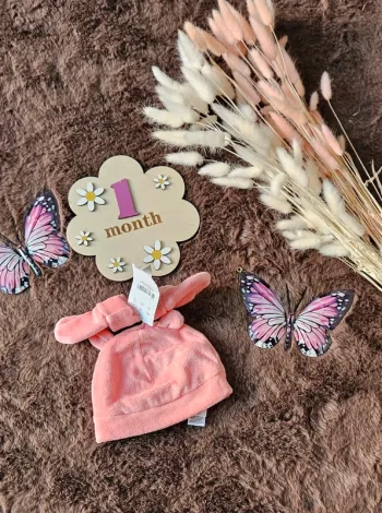 Ensemble bonnet et moufle nourrisson 1mois fille corail