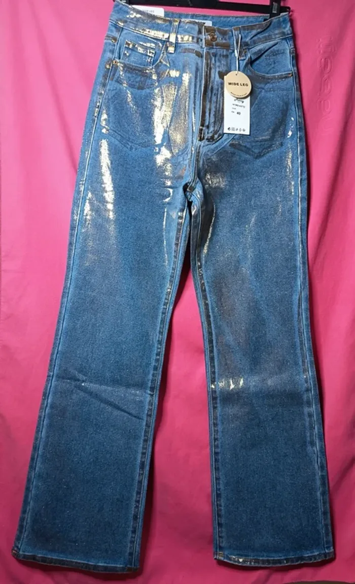 Jean enduit, métallique doré Marivy Denim coupe bootcut (A273)