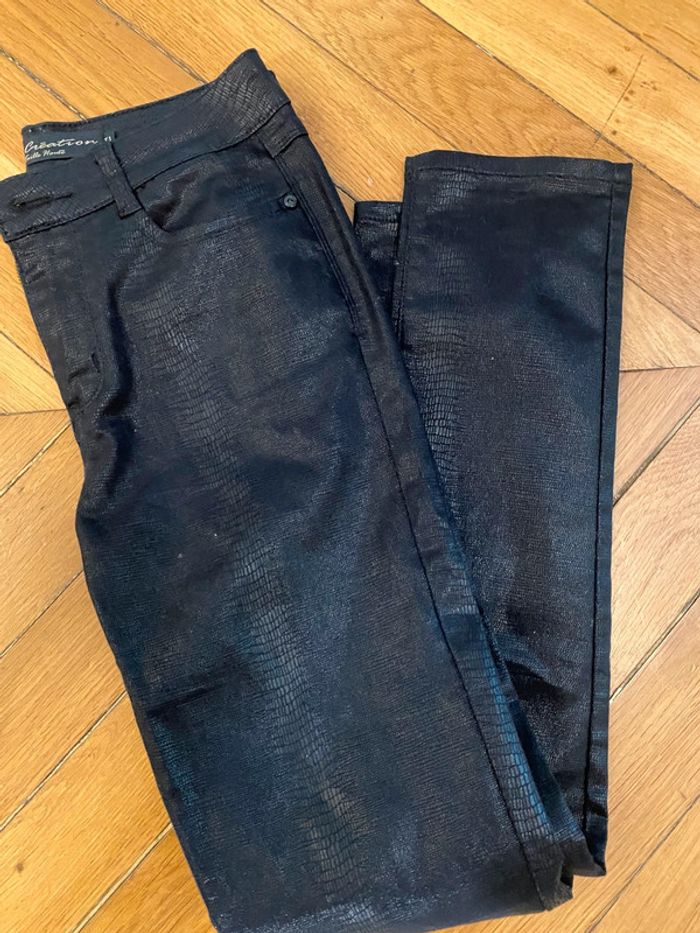 Jean femme taille haute imitation cuir- KY creation- taille 1/S neuf - photo numéro 2