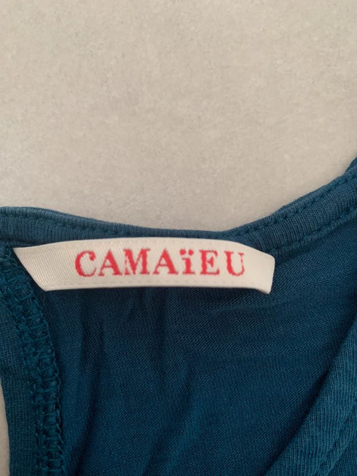 Haut manches 3/4 camaïeu bleu canard taille M en parfait état - photo numéro 2
